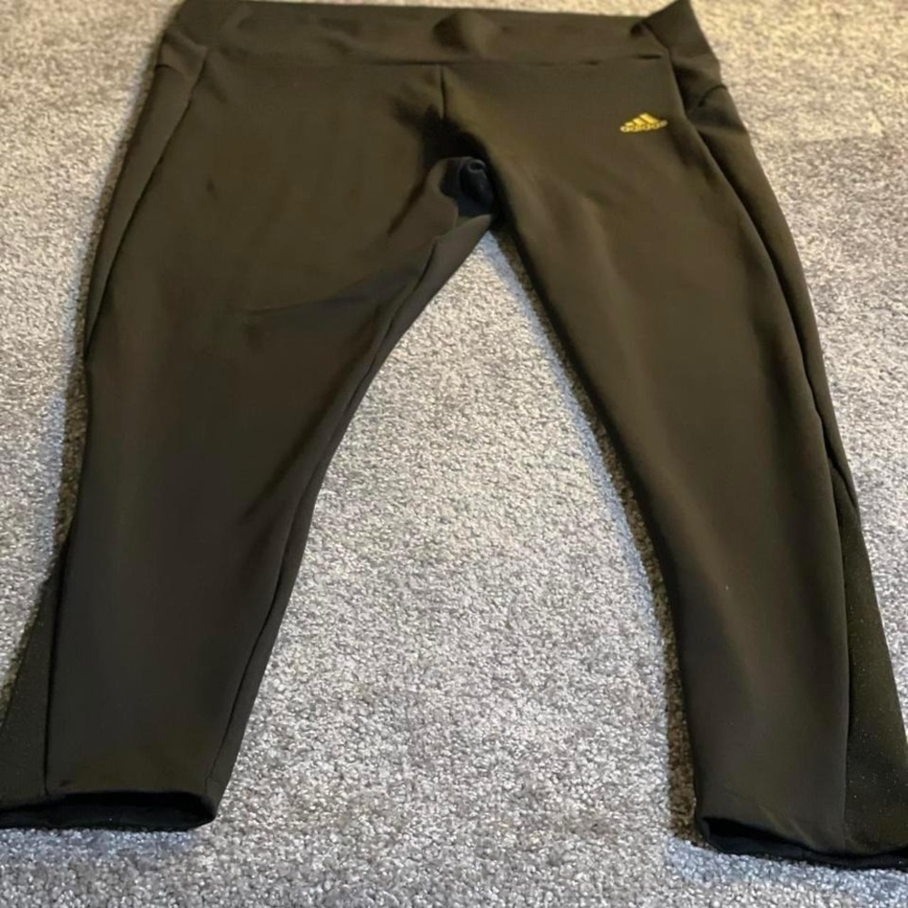 Adidas Primegreen Aeroready Black Leggings Gold Logo Glitter Side Panels XL